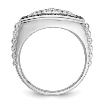 14k White Gold Men's Polished and Textured 1 Carat Black Mined Diamonds and White Lab Grown Diamonds Cluster Ring - Sophia Jewelers
