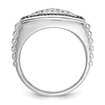 14k White Gold Men's Polished and Textured 1 Carat Black Mined Diamonds and White Lab Grown Diamonds Cluster Ring, Size 10 - Birthstone Company
