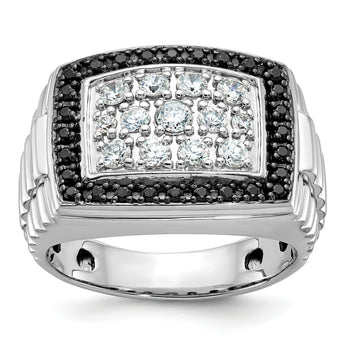 14k White Gold Men's Polished and Textured 1 Carat Black Mined Diamonds and White Lab Grown Diamonds Cluster Ring, Size 10 - Birthstone Company
