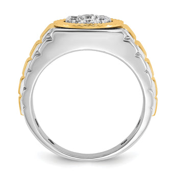 14k Two-Tone 1/2 carat Lab Grown Diamond VS/SI+ G+ Complete Ribbed Men's Cluster Ring, Size 10 - Birthstone Company