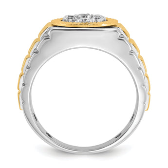 14k Two-tone Men's Polished Satin and Diamond-cut Round 1/2 Carat Lab Grown Diamond Cluster Ring - Sophia Jewelers
