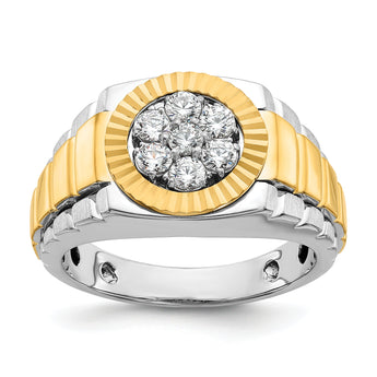 14k Two-tone Men's Polished Satin and Diamond-cut Round 1/2 Carat Lab Grown Diamond Cluster Ring - Sophia Jewelers