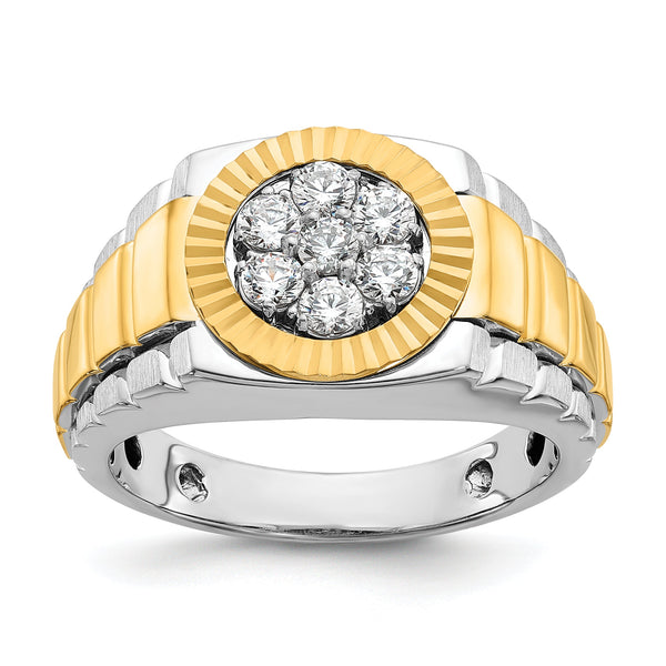 14k Two-tone Men's Polished Satin and Diamond-cut Round 1/2 Carat Lab Grown Diamond Cluster Ring - Sophia Jewelers