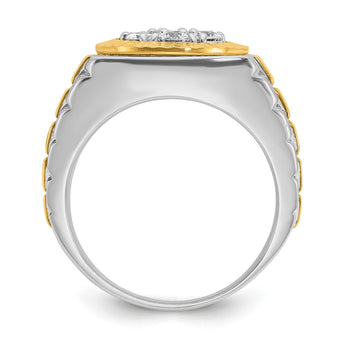 14k Two-tone Men's Polished Satin and Textured 1 Carat Lab Grown Diamond Ring, Size 10 - Birthstone Company