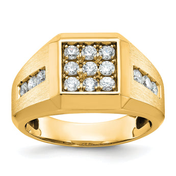 IBGoodman 10k Men's Polished and Satin 1 Carat A Quality Diamond Square Cluster Ring