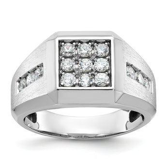 14k White Gold Men's Polished and Satin 1 Carat Lab Grown Diamond Square Cluster Ring, Size 10 - Birthstone Company