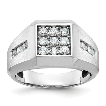 14k White Gold Men's Polished and Satin 1 Carat Lab Grown Diamond Square Cluster Ring - Sophia Jewelers