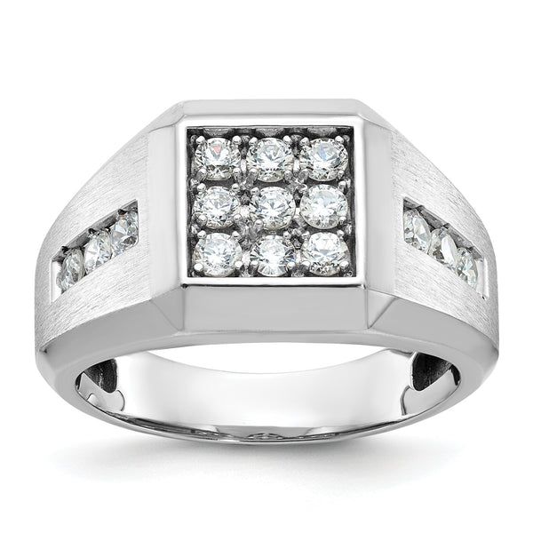 14k White Gold Men's Polished and Satin 1 Carat Lab Grown Diamond Square Cluster Ring - Sophia Jewelers