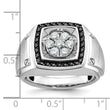 IBGoodman 10k White Gold Men's Polished and Satin 3/4 Carat A Quality Black and White Diamond Halo Cluster Ring