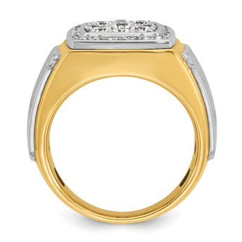 14k Two-tone Men's Polished and Satin 1 Carat Lab Grown Diamond Square Cluster Ring, Size 10 - Birthstone Company