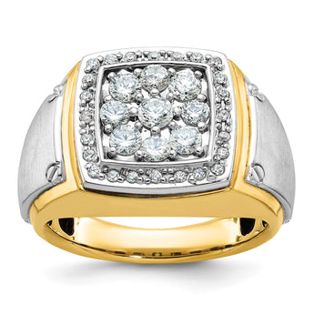 14k Two-tone Men's Polished and Satin 1 Carat Lab Grown Diamond Square Cluster Ring, Size 10 - Birthstone Company