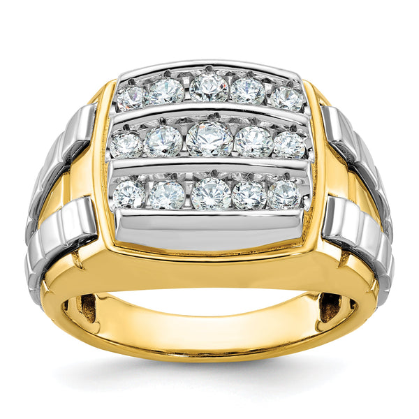 IBGoodman 10k Two-tone Men's Polished and Grooved 3-Row 1 Carat A Quality Diamond Cluster Ring