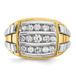 14k Two-tone Men's Polished and Grooved 3-Row 1 Carat Lab Grown Diamond Cluster Ring, Size 10 - Birthstone Company