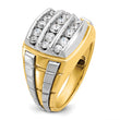 14k Two-tone Men's Polished and Grooved 3-Row 1 Carat Lab Grown Diamond Cluster Ring, Size 10 - Birthstone Company