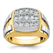 14k Two-tone Men's Polished and Grooved 3-Row 1 Carat Lab Grown Diamond Cluster Ring, Size 10 - Birthstone Company