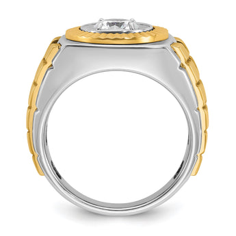 14k Two Tone 1 carat Lab Grown Diamond VS/SI+ G+ Complete Polished Satin and Textured Men's Ring, Size 10 - Birthstone Company