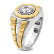 14k Two Tone 1 carat Lab Grown Diamond VS/SI+ G+ Complete Polished Satin and Textured Men's Ring, Size 10 - Birthstone Company