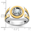 14k Two Tone 1 carat Lab Grown Diamond VS/SI+ G+ Complete Polished Satin and Textured Men's Ring, Size 10 - Birthstone Company
