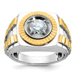 14k Two Tone 1 carat Lab Grown Diamond VS/SI+ G+ Complete Polished Satin and Textured Men's Ring, Size 10 - Birthstone Company
