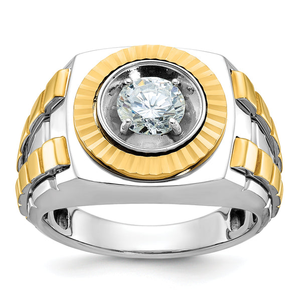 14k Two-tone Men's Polished and Textured Lab Grown Diamond Ring - Sophia Jewelers