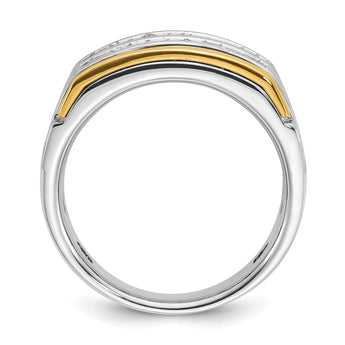 14k Two Tone 2 carat Lab Grown Diamond VS/SI+ G+ Princess Complete Polished and Satin Two Row Men's Ring, Size 10 - Birthstone Company