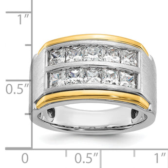 14k Two-tone Men's Polished and Satin 2-Row 2 Carat Lab Grown Princess-cut Diamond Ring - Sophia Jewelers