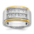 14k Two-tone Men's Polished and Satin 2-Row 2 Carat Lab Grown Princess-cut Diamond Ring - Sophia Jewelers