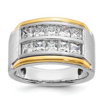 14k Two-tone Men's Polished and Satin 2-Row 2 Carat Lab Grown Princess-cut Diamond Ring - Sophia Jewelers