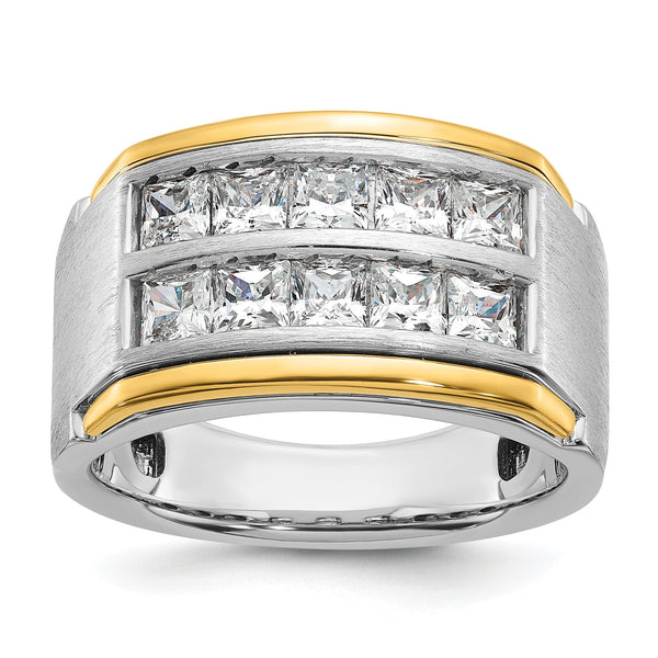 14k Two-tone Men's Polished and Satin 2-Row 2 Carat Lab Grown Princess-cut Diamond Ring - Sophia Jewelers