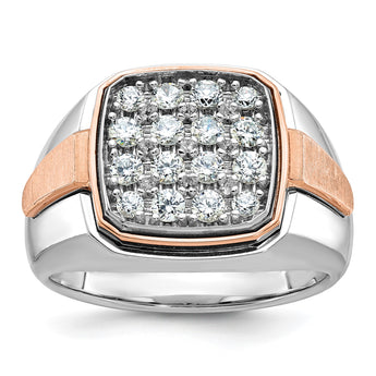 14k White and Rose Gold Men's Polished and Satin 1 Carat Lab Grown Diamond Cluster Ring, Size 10 - Birthstone Company