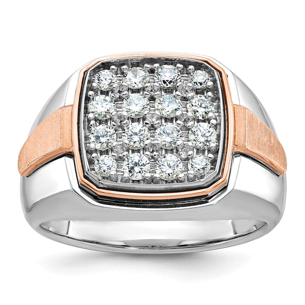 14k White and Rose Gold Men's Polished and Satin 1 Carat Lab Grown Diamond Cluster Ring - Sophia Jewelers