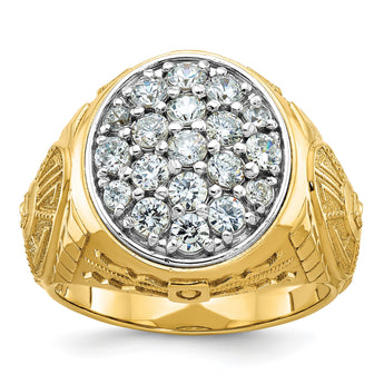 14k Two-tone Men's Polished and Textured 1 5/8 Carat Lab Grown Diamond Oval Cluster Ring, Size 10 - Birthstone Company