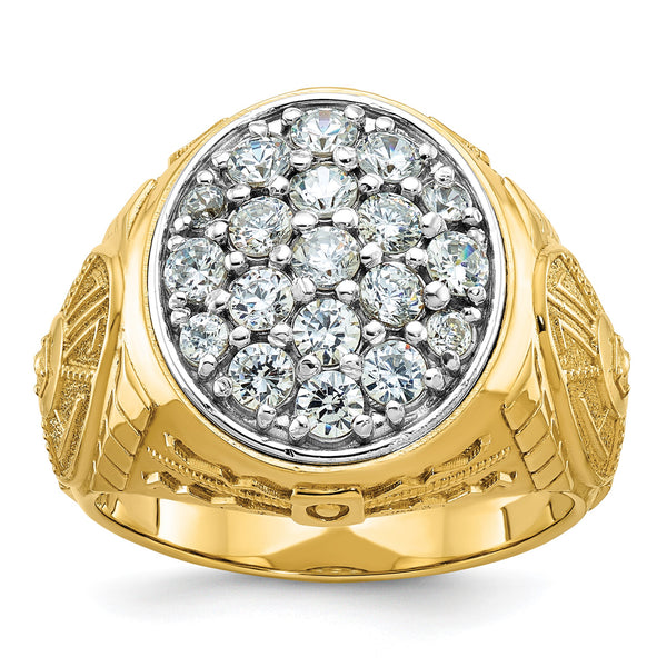 14k Two-tone Men's Polished and Textured 1 5/8 Carat Lab Grown Diamond Oval Cluster Ring, Size 10 - Birthstone Company