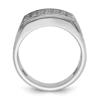 14k White Gold Men's Polished and Grooved 4-Row 1 1/5 Carat Lab Grown Diamond Ring, Size 10 - Birthstone Company