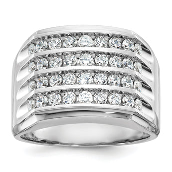 14k White Gold Men's Polished and Grooved 4-Row 1 1/5 Carat Lab Grown Diamond Ring, Size 10 - Birthstone Company