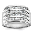 14k White Gold Men's Polished and Grooved 4-Row 1 1/5 Carat Lab Grown Diamond Ring - Sophia Jewelers