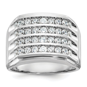 14k White Gold Men's Polished and Grooved 4-Row 1 1/5 Carat Lab Grown Diamond Ring - Sophia Jewelers