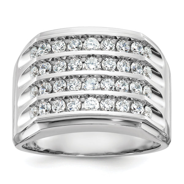 14k White Gold Men's Polished and Grooved 4-Row 1 1/5 Carat Lab Grown Diamond Ring - Sophia Jewelers