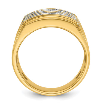 14k with White Rhodium Men's Polished and Grooved 4-Row 1 1/5 Carat Lab Grown Diamond Ring, Size 10 - Birthstone Company