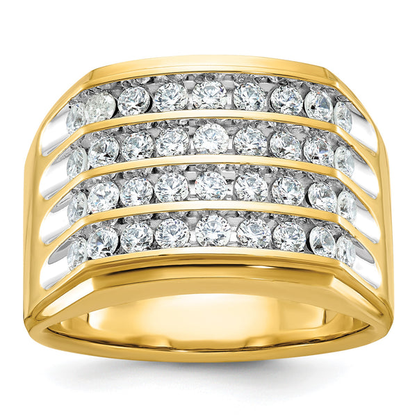 14k with White Rhodium Men's Polished and Grooved 4-Row 1 1/5 Carat Lab Grown Diamond Ring, Size 10 - Birthstone Company
