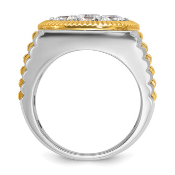 14k Two-tone Men's Polished Satin and Ribbed 3 Carat Lab Grown Diamond Round Cluster Ring, Size 10 - Birthstone Company