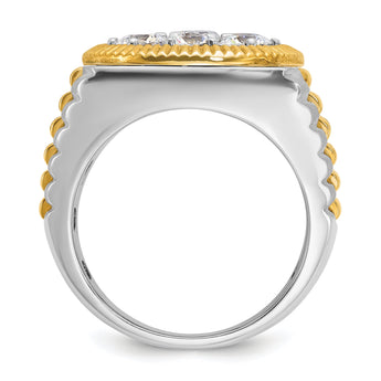 14k Two-tone Men's Polished Satin and Ribbed 3 Carat Lab Grown Diamond Round Cluster Ring - Sophia Jewelers