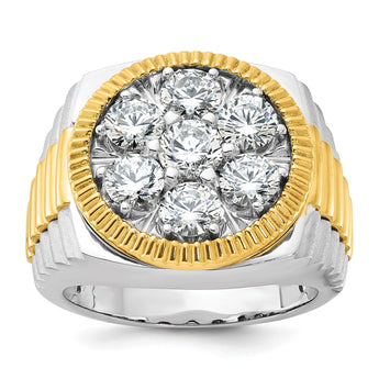 14k Two-tone Men's Polished Satin and Ribbed 3 Carat Lab Grown Diamond Round Cluster Ring, Size 10 - Birthstone Company