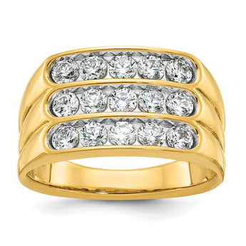 14k Men's Polished and Grooved 3-Row 1.65 Carat Lab Grown Diamond Ring, Size 10 - Birthstone Company