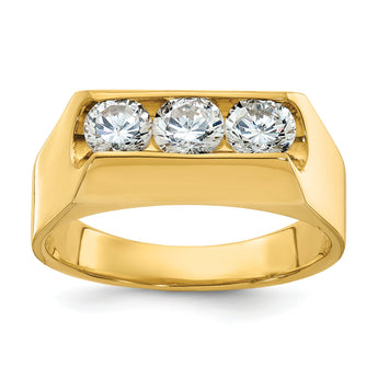 14k Men's Polished 3-Stone 1 Carat AA Quality Diamond Ring