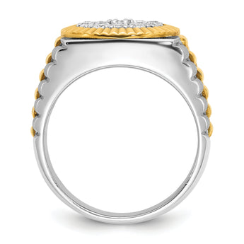 IBGoodman 14k Two-tone Men's Polished Satin and Ribbed 1 1/8 Carat A Quality Diamond Round Cluster Ring