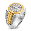 IBGoodman 14k Two-tone Men's Polished Satin and Ribbed 1 1/8 Carat A Quality Diamond Round Cluster Ring