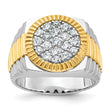 IBGoodman 14k Two-tone Men's Polished Satin and Ribbed 1 1/8 Carat A Quality Diamond Round Cluster Ring