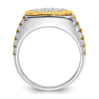 14k Two-Tone 1 1/6 carat Lab Grown Diamond VS/SI+ G+ Complete Ribbed Men's Cluster Ring, Size 10 - Birthstone Company