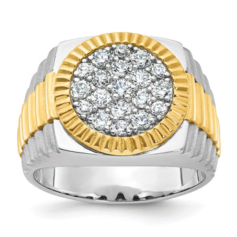 14k Two-Tone 1 1/6 carat Lab Grown Diamond VS/SI+ G+ Complete Ribbed Men's Cluster Ring, Size 10 - Birthstone Company